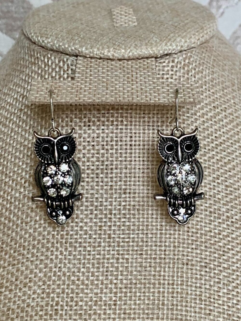 Vintage-Style Rhinestone Owl Dangle Earrings